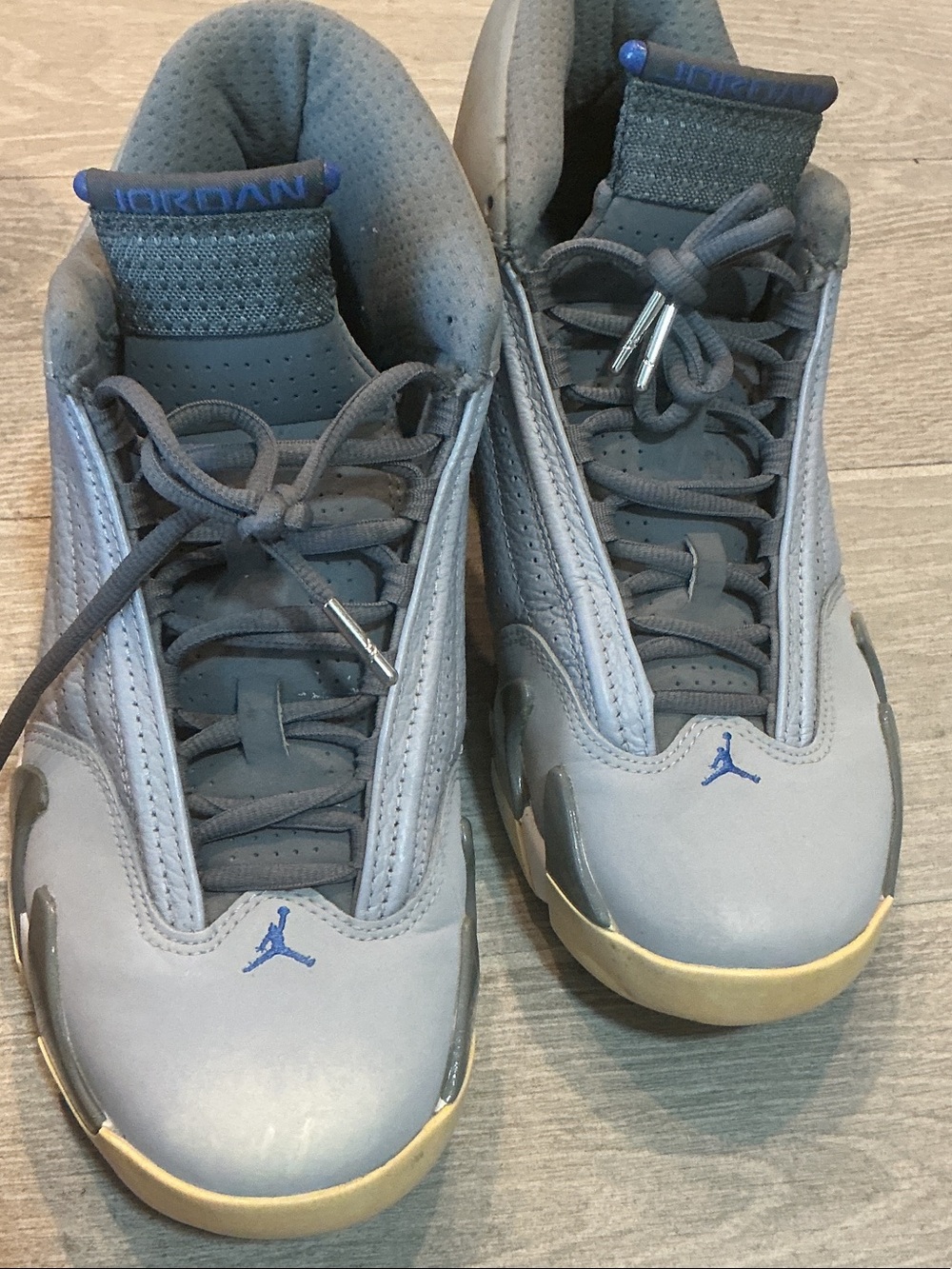 Nike Air Jordan 14 Retro Grey/Blue Leather Basketball Sneakers  Sz 9 487471-004